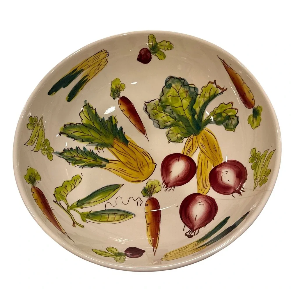 Pottery Barn VTG Vegetable Serving Bowl HandPainted Ceramic Japan Hairline Crack